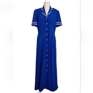 Vintage Danny & Nicole Sailor Nautical Maxi Dress Button Front Blue Size 12